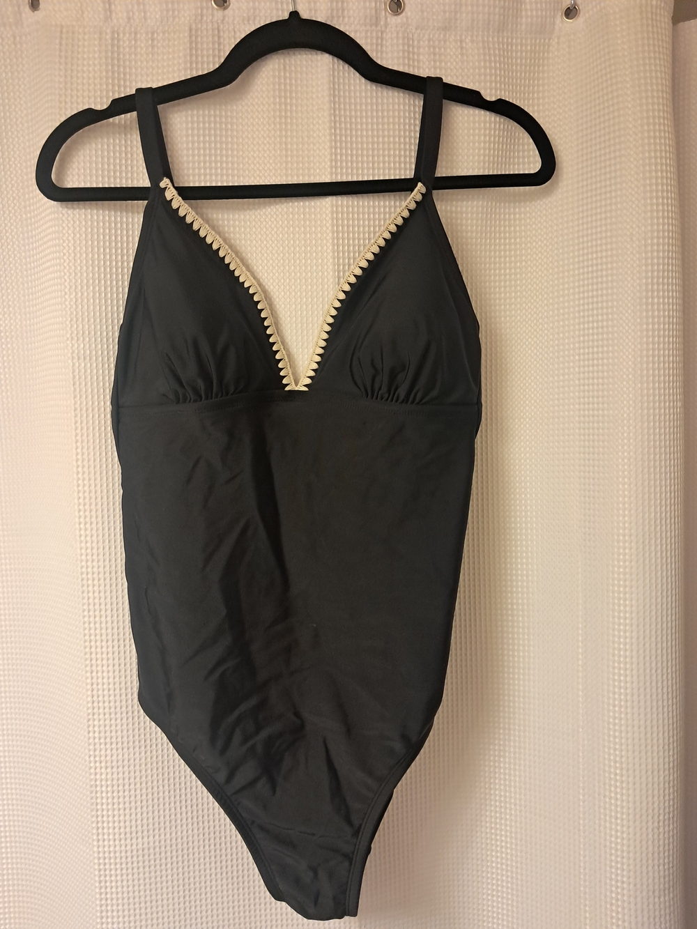 Black Woman's One-Piece Swimsuit with Cream Trim